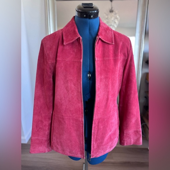 Vintage 90s Y2K Bernardo Red Leather Suede Moto Biker Zip Up Jacket PM - Picture 4 of 13